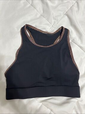 Fabletics Black Sports Bra with Metallic Rose Trim